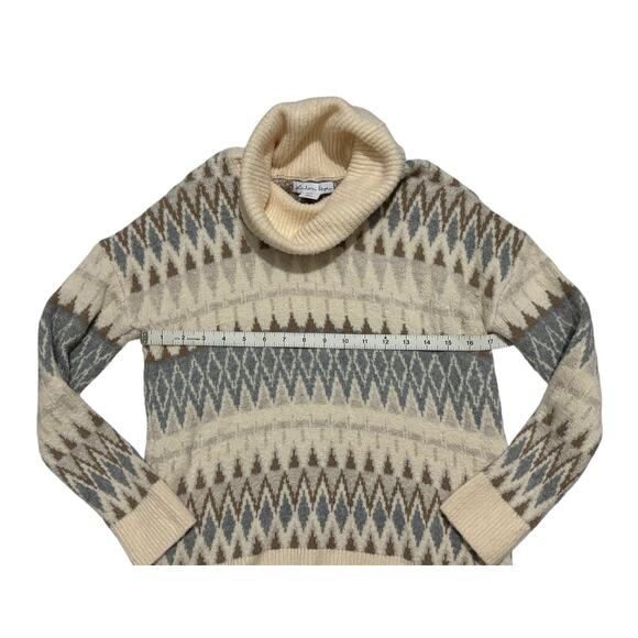 London Kaye Sweater Womens XS Fair Isle Chenille Neutral Brown Cowl Soft Cozy - Picture 7 of 7